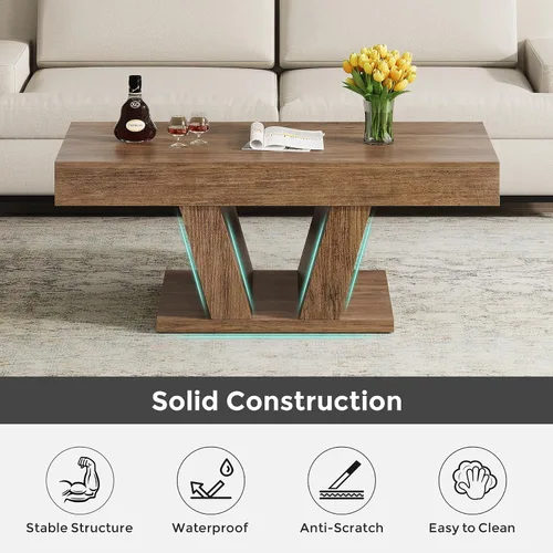 Miniatura 6 de Mesa de centro de granja con 2 cajones laterales, mesa de té central de madera de 43 pulgadas con almacenamiento oculto, mesa de cóctel rectangular