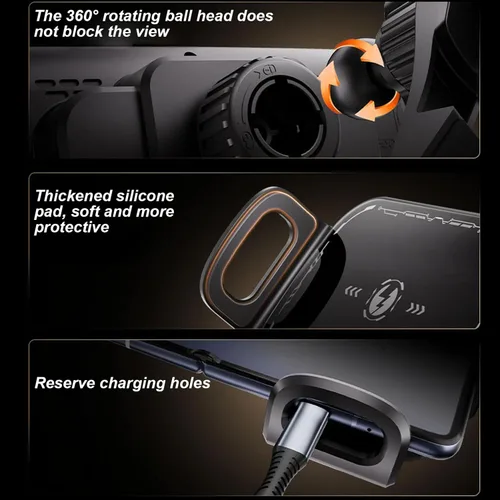 Miniatura 8 de Soporte giratorio de carga inalámbrica para automóvil con sujeción automática de 15 W de carga rápida para teléfono, control táctil, cargadores