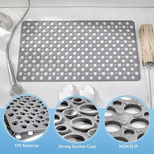 Miniatura 2 de Tapete antideslizante para bañera y ducha, 30 x 17 pulgadas, tapete de baño suave con ventosas y agujeros de drenaje más grandes, lavable a máquina