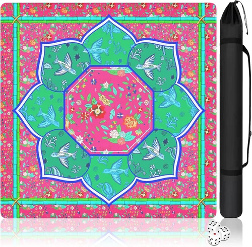 Alfombrilla Mahjong con bolsa de transporte y 3 dados, 31.5 x 31.5 pulgadas, cubierta de mesa Mahjong con reducción de ruido, alfombrilla de juego