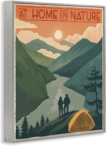 Miniatura 2 de Stupell Industries at Home in Nature Phrase - Tienda de campaña con frase en las montañas, diseñada por Janelle Penner, arte de pared enmarcado