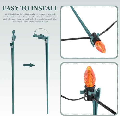 Miniatura 3 de Jetec 120 estacas de luz de Navidad universales para patio, césped, vacaciones, 7.5 pulgadas, estacas de tierra para cadena de luces C7 C9, soportes