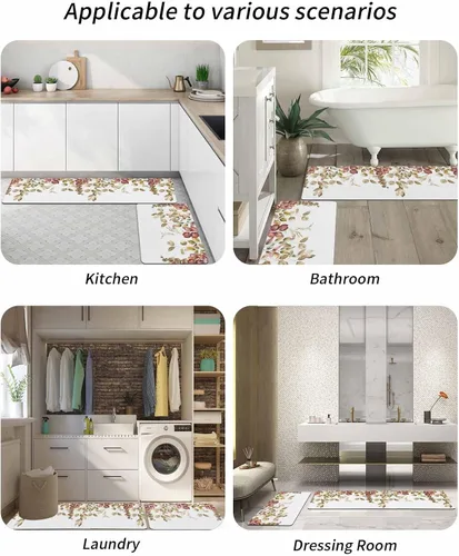 Miniatura 6 de Tapete de baño con hojas de otoño, antideslizante, de secado rápido y absorbente, de tierra de diatomeas, fregadero de cocina, lavable, retro, hojas