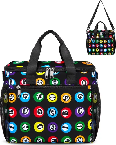 Bolsa de Bingo para Marcadores, Rotuladores, Punteros con Bolsillos para Utensilios de Bingo (Negro/Verde)
