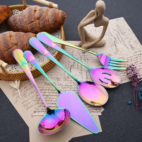 Miniatura 8 de JASHII Juego de cubiertos de 25 piezas con tenedor y cuchara con utensilios para servir para 4, cubiertos de acero inoxidable de grado alimenticio