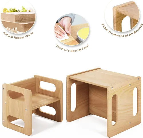 Miniatura 6 de Montessori - Juego de mesa y silla de destete, madera dura, escritorio para lectura de niños pequeños, hora de aperitivos, sala de juegos, cubo