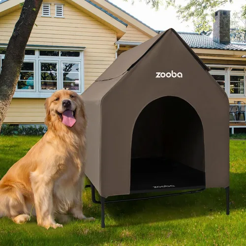 Miniatura 19 de Zooba Casa para perros 2 en 1 de 29 pulgadas para perros medianos, casa elevada para perros al aire libre e interior, refugio elevado para mascotas