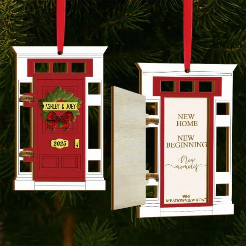 Miniatura 14 de Adorno Personalizado para Nuevo Hogar 2025, Regalos de Inauguración de Casa, Adornos de Puerta de Madera de 4 Capas, Nuestro Primer Adorno