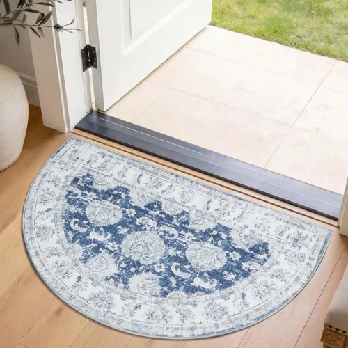 Miniatura 43 de Jinchan Fiora - Alfombra redonda de 8 pies, alfombras vintage con diseño floral envejecido, lavable a máquina, antideslizante, de pelo bajo, Azul
