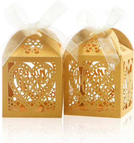 Miniatura 6 de COTOPHER Cajas cortadas con láser, 60 cajas de regalo de agradecimiento, cajas de regalo de boda, cajas de dulces de encaje para bodas, despedidas