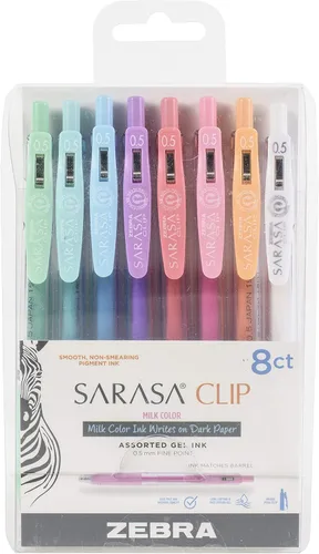 Zebra Pen Sarasa Clip - Bolígrafos de gel retráctiles, punta fina de 0.020 pulgadas (0.5 mm), colores surtidos tipo leche, ideales para artículos