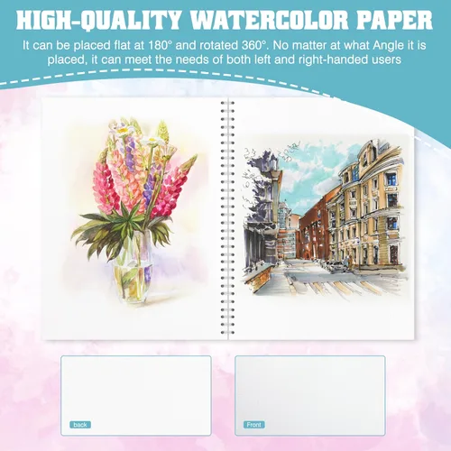 Miniatura 3 de Cuaderno de acuarela, cuaderno de bocetos de acuarela 18 x 25 cm, 140 lb/300 gsm, encuadernado de espiral, cuaderno de acuarela y diario