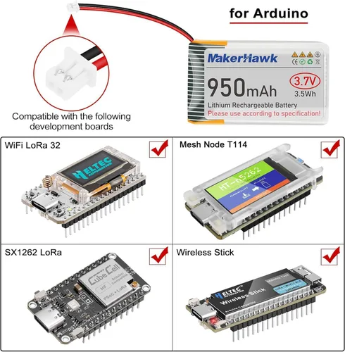 Miniatura 4 de MakerHawk Batería LiPo de 3.7 V 950 mAh recargable 1S 3C batería de polímero de litio con placa de protección cinta de goma aislada, enchufe micro