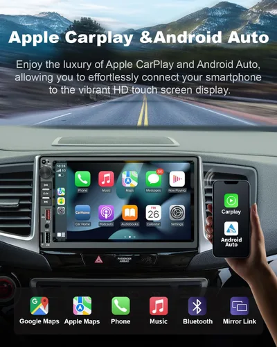 Miniatura 2 de Estéreo de coche doble DIN con pantalla táctil HD de 7 pulgadas, radio Bluetooth para automóvil in-Dsah navegación con Carplay inalámbrico y Android