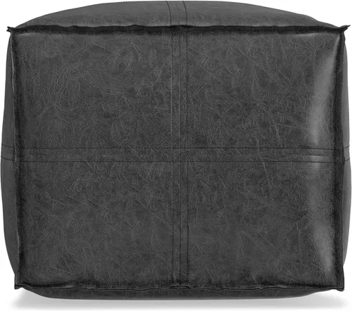 Miniatura 5 de SIMPLIHOME Brody - Puf cuadrado de 18 pulgadas de ancho x 14 pulgadas de alto, tapizado de piel vegana, color negro envejecido, reposapiés bohemio