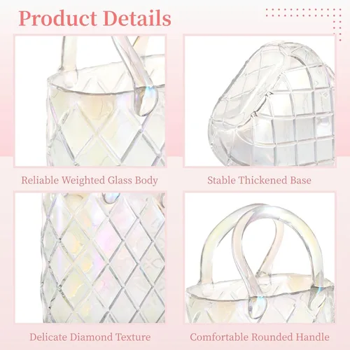 Miniatura 5 de Glass Handbag Vase For Flowers, Iridescent Decorative Glass Centerpiece With Handle, Unique Flower Holder For Table Décor