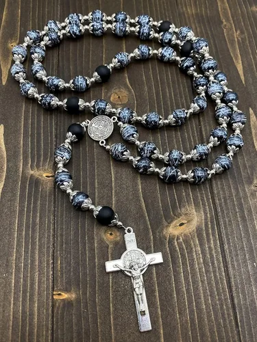 Miniatura 8 de Nazareth Store Rosario de cristal negro de San Benito cuentas de ágata collar de medalla de protección contra el mal y crucifijo de oración Rosarios