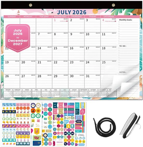 Miniatura 15 de Ospelelf Calendario de escritorio 2026-2027, calendario magnético para refrigerador, 12 x 17 pulgadas, calendario de pared de 18 meses, uso de enero