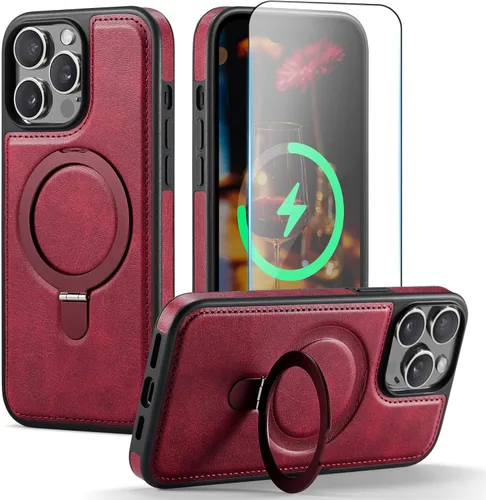 Miniatura 20 de Funda para iPhone 13 con soporte compatible con Magsafe, color negro Magnetic Kickstand, with Tempered Glass Screen Protector, Durable PU Leather