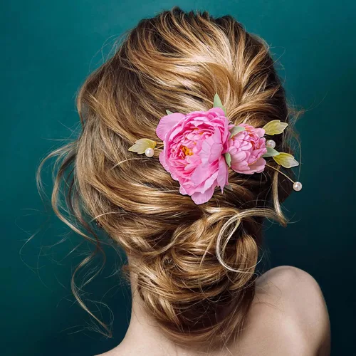 Miniatura 4 de HINZIC 2 pinzas para el pelo de flores de seda para mujeres, broches de flores 2 en 1, pasadores para el cabello con perlas florales para mujeres