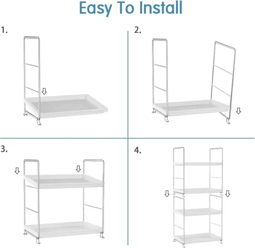 Miniatura 5 de Estante de especias de cocina de 2 niveles, organizador de encimera de baño, bandeja de tocador, almacenamiento de cosméticos y maquillaje, estante