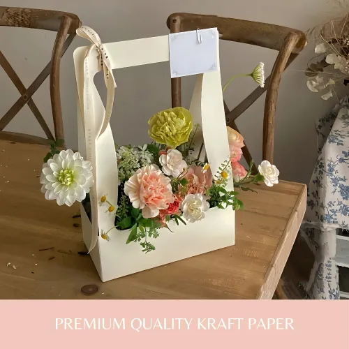 Miniatura 2 de BBJ WRAPS Bolsas de regalo de papel artesanal para ramo de flores, ramo de floristería, bolsa de embalaje con asa, 5 unidades (negro)