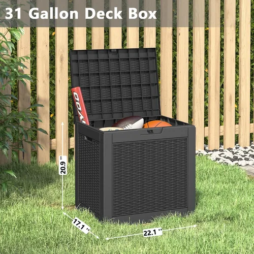 Miniatura 2 de LHBGO Caja de almacenamiento para exteriores de 31 galones, caja de almacenamiento de resina para exteriores, caja de almacenamiento para terraza