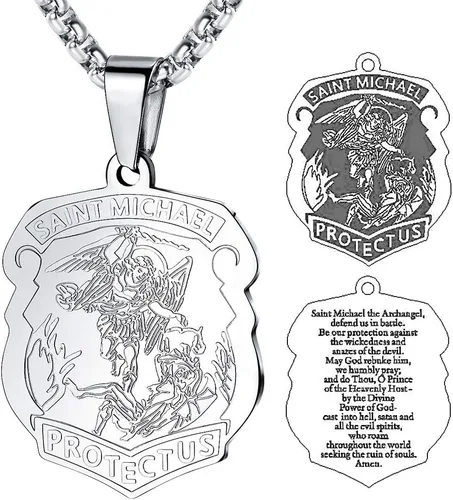 FaithHeart - Collar de San Miguel, dije personalizado de protección del arcángel, para hombres y mujeres, acero inoxidablechapado en oro Medalla de