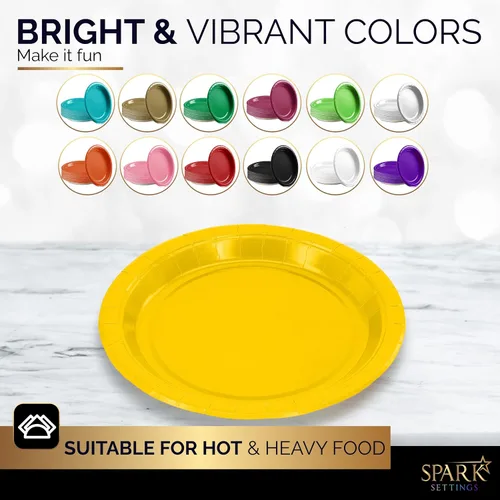 Miniatura 6 de Amcrate Platos de papel desechables amarillos, platos de postre de papel de 7 pulgadas, plato desechable fuerte y resistente para fiestas, cenas