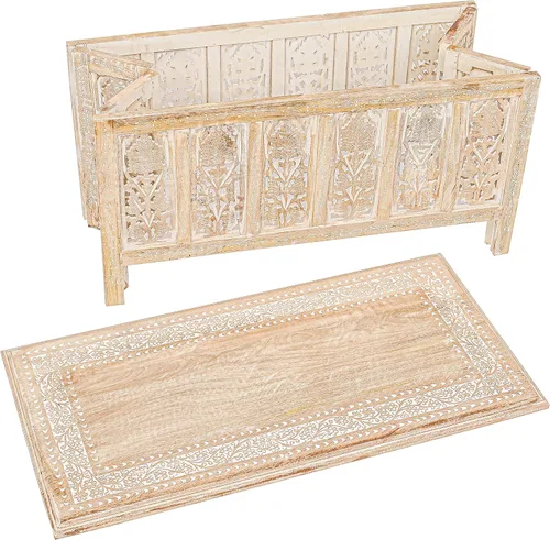 Miniatura 8 de Mesa de café rectangular de The Wooden Town – Acabado lavado blanco de 36x18 pulgadas Moderna mesa central de madera para sala de estar Mesa