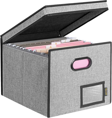 Miniatura 29 de Caja organizadora de archivos Baleine con tapa, organizador de carpetas de archivos plegable con deslizador de plástico, caja de carpetas