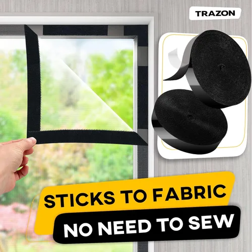 Miniatura 6 de Rollo de cinta de velcro con adhesivo resistente, resistencia industrial, fácil de cortar, tiras de gancho y bucle fuertes con parte trasera Negro