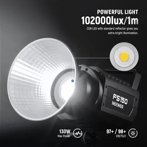 Miniatura 2 de NEEWER FS150 Luz de Vídeo LED 2.4G/Control APP, Luz Continua Silenciosa de 130W 5600K COB Luz Diurna para Fotografía con 4 Tipos de Atenuación