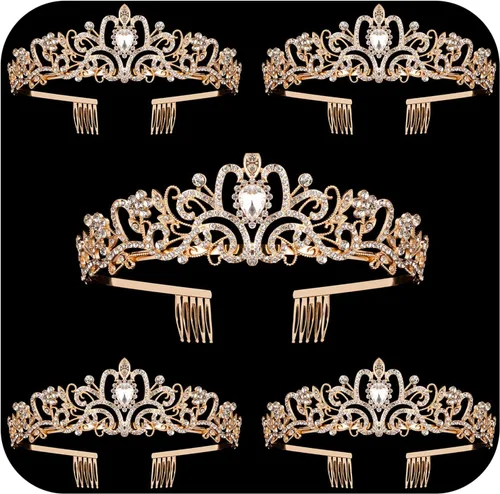Miniatura 15 de Coronas de tiara de cristal para mujeres y niñas, corona elegante de princesa con peines, diademas para mujeres, nupcial, boda, baile de graduación