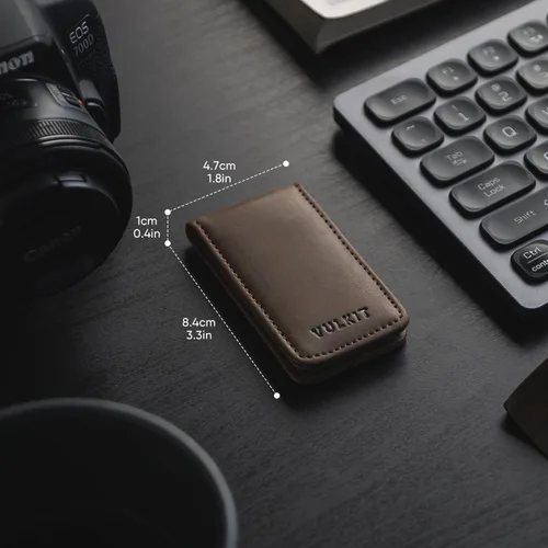 Miniatura 5 de VULKIT Clip magnético de cuero para dinero, diseño minimalista con capacidad para hasta 15 efectivos