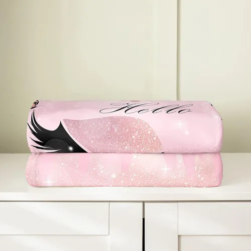 Miniatura 5 de Manta de pestañas para niños de 40 x 50 pulgadas, color rosa degradado, manta de vellón de tinta fluida para sofá y cama, regalo para niñas, manta