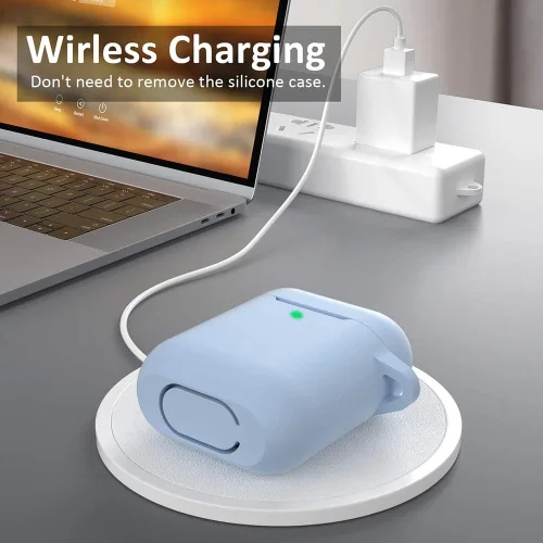 Miniatura 2 de Funda para AirPods de silicona, de protección completa, compatible con Apple AirPods 1 y 2, funda de carga inalámbrica y con cable