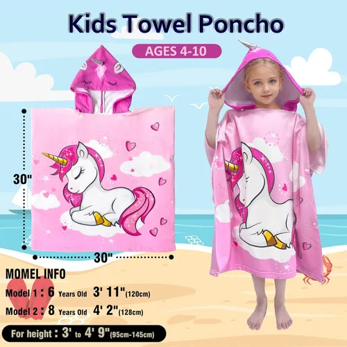 Miniatura 4 de growell Toallas de playa con capucha para niños, toalla de baño para niños de 4 a 10 años, toallas de piscina para niños, de secado rápido, poncho