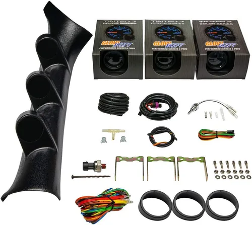 GlowShift Paquete de medidores compatible con Chevrolet Chevy Cobalt 2005-2010 – Tintado 7 colores 30 PSI Boost/Vacuum, 100 PSI Medidores de presión