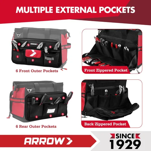 Miniatura 5 de ARROW - Bolsa de herramientas grande de 17 pulgadas con 36 bolsillos multipropósito, bolsas de herramientas para hombres de servicio pesado con base