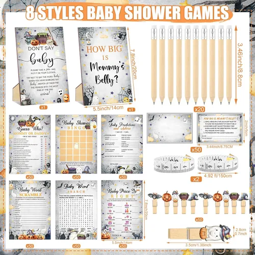 Miniatura 3 de Funnymoom Set de 426 piezas de juegos de baby shower de Halloween, 8 juegos, incluye bingo de baby shower, el precio correcto, adivina quién