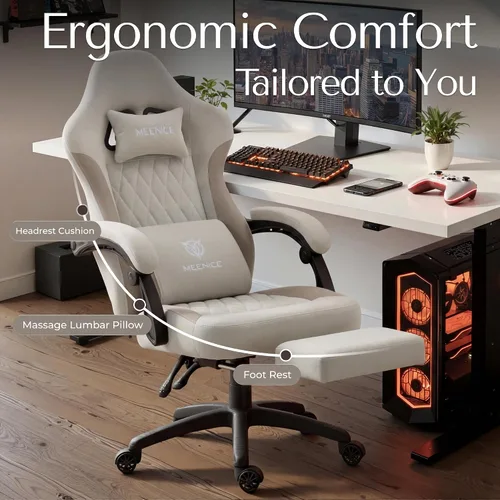 Miniatura 3 de Silla de juegos de tela con resorte de bolsillo, silla ergonómica de respaldo alto para videojuegos con reposapiés, soporte lumbar de masaje, silla