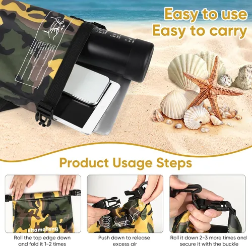 Miniatura 6 de Bolsa seca impermeable de 5L/10L/15L/20L/30L Mochila de almacenamiento en seco con funda para teléfono, botella de agua plegable, gafas de sol