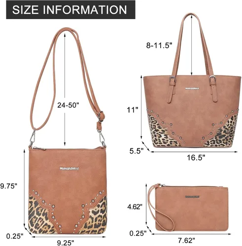 Miniatura 5 de Montana West Juego de bolso de 3 piezas con estampado de leopardo para mujer