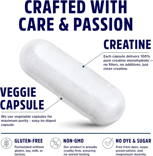 Miniatura 3 de Cápsulas de monohidrato de creatina 5G 60 porciones Veganas 4 cápsulas por porción Píldoras de creatina micronizada 5000 mg 240 cápsulas