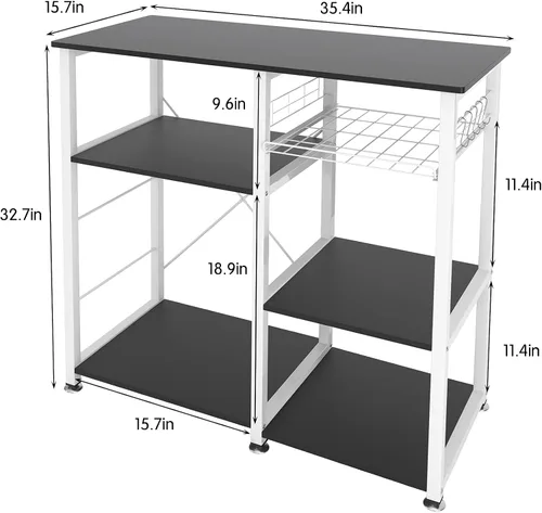 Miniatura 3 de sogesfurniture Estante de cocina de 3 niveles para panadero, soporte para microondas con almacenamiento y cajón, estante para estación de trabajo