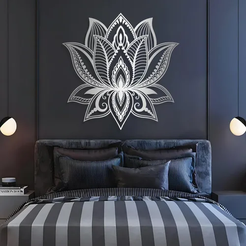 Miniatura 6 de Arte de pared de mandala, arte de pared de metal con flor de loto, decoración de pared de mandala de metal grande, arte de pared de mandala de loto
