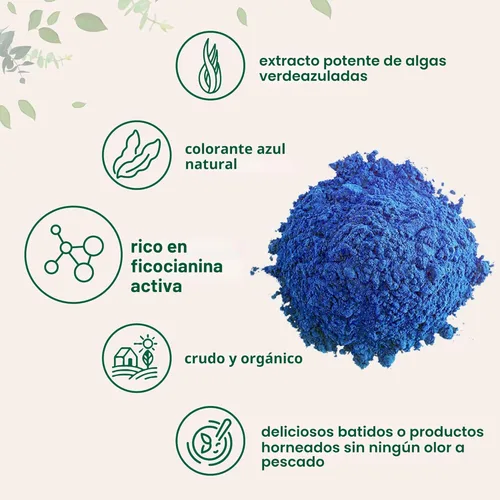 Miniatura 3 de Polvo de espirulina azul orgánica (extracto de ficocianina), 60 porciones, sin olor a pescado, proteína 100% vegana de algas azul-verdes, colorante