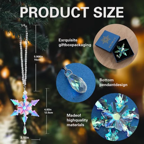 Miniatura 2 de Adornos de Navidad anuales 2025 con estrella de copo de nieve de cristal, adornos para árbol de Navidad, colgante, atrapasoles, decoración colgante