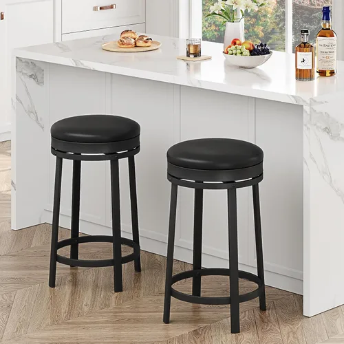IDEALHOUSE Juego de 2 taburetes de bar giratorios de 24 pulgadas con reposapiés, taburetes de bar modernos de altura de mostrador con tapizado de